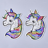 Computerized Embroidery Cloth Iron On Patches, with Paillette, Costume Accessories, Appliques, Unicorn, Colorful, 108x69x1.5mm(X-FIND-T030-102)