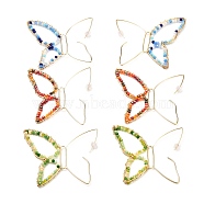 Butterfly Glass Beads Dangle Earrings for Girl Women, Brass Wire Wrapped Earrings, Golden, Mixed Color, 72x78x3mm, Pin: 0.8mm(EJEW-JE04657)
