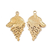 Ion Plating(IP) 304 Stainless Steel Pendants, Wolf Head Charm, Real 18K Gold Plated, 38x22x2mm, Hole: 2.5mm(STAS-B031-25G)