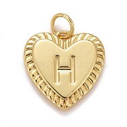 Rack Plating Real 18K Gold Plated Brass Pendants, with Jump Rings, Long-Lasting Plated, Lead Free & Cadmium Free & Nickel Free, Heart with Letter A~Z, Letter.H, 16x15x2.5mm, Jump Ring: 5x0.5mm, 3mm Inner Diameter(KK-E260-01G-H)