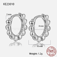 Rhodium Plated 925 Sterling Silver Hoop Earrings, with S925 Stamp, Platinum, 10x2mm(BO1095-2)