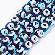 Electroplate Glass Beads Strands, Round with Evil Eye Pattern, Steel Blue, 10x9.5~10mm, Hole: 1.2mm, about 30pcs/strand, 11.2 inch(EGLA-T012-02B)