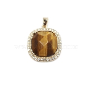 Natural Tiger Eye Faceted Pendants, Platinum Plated Alloy Square Charms, 34x23mm(PW-WG81700-06)