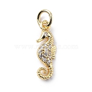 Brass Micro Pave Cubic Zirconia Charms, with Jump Ring, Sea Horse Charms, Real 18K Gold Plated, 16x5.5x2.5mm, Hole: 3.2mm(ZIRC-F131-06G)