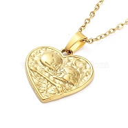 Heart with Skull Lover 304 Stainless Steel Pendant Necklaces, Cable Chains Necklaces for Women, Real 18K Gold Plated, 15.75 inch(40cm), pendant: 19.5x20mm(NJEW-G083-02F-G)