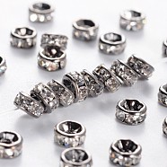 Brass Rhinestone Spacer Beads, Grade AAA, Straight Flange, Gunmetal, Rondelle, Crystal, 4x2mm, Hole: 1mm(RB-A014-Z4mm-01B-NF)