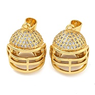 Rack Plating Brass Micro Pave Cubic Zirconia Pendants, Lead Free & Cadmium Free, Long-Lasting Plated, Rugby Cap, Clear, 17x13.5x15mm, Hole: 3.4mm(KK-Z063-49G-01)