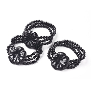 Natural Obsidian Multi-strand Stretch Bracelets, Flower, 2-1/8inches~2-1/4inches(5.5~5.8cm)(BJEW-L672-A07)