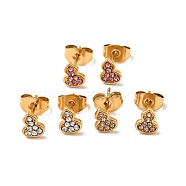 Rhinestone Gourd Stud Earrings with 316 Surgical Stainless Steel Pins, Gold Plated 304 Stainless Steel Jewelry for Women, Mixed Color, 6.5x5mm, Pin: 0.8mm(EJEW-A081-04G)