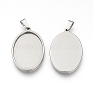 201 Stainless Steel Pendant Cabochon Settings, Oval, Stainless Steel Color, Tray: 29.5x20mm, 35x22.5x2.5mm, Hole: 8x4mm(STAS-S073-09P)