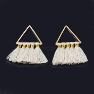 Polycotton(Polyester Cotton) Tassel Pendant Decorations, with Brass Findings, Golden, Seashell Color, 27~31x21~25x2~3mm, Hole: 12x13mm(FIND-T012-01K)