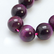 Natural Magenta Tiger Eye Beads Strands, Round, Dyed & Heated, 10mm, Hole: 1mm, about 19pcs/strand, 7.5 inch(G-C076-10mm-1C)