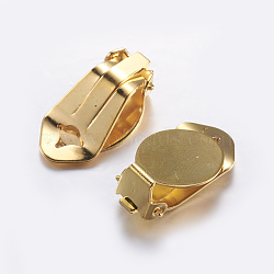 Brass Clip-on Earring Settings, with Round Flat Pad, Golden, Tray: 14x11mm, 21x11x7mm(KK-K197-67G)