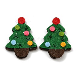 Christmas Trees Non-woven Fabrics Cabochons, Green, 43x32x6mm(FIND-K015-01B)