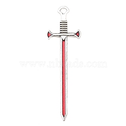 Tibetan Style Alloy Big Pendants, with Enamel, Sword Charms, Antique Silver, Red, 66x19.5x3.5mm, Hole: 3x3.5mm(AL-CBAC014-01AS-02)