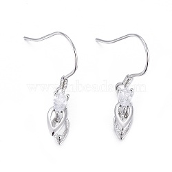 Rhodium Plated 925 Sterling Silver Earring Findings, with Micro Pave Cubic Zirconia, Bar Links and Ice Pick Pinch Bail, Teardrop, Platinum, 25.5mm, 20 Gauge, Pin: 0.8mm and 1mm(STER-F048-47P)