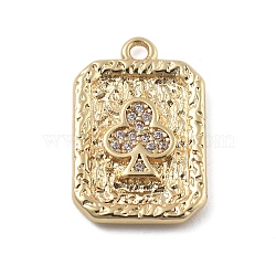 Brass Micro Pave Cubic Zirconia Pendants, Playing Card Charms, Flower, 17x11x2mm, Hole: 1.4mm(KK-D283-30G-02)