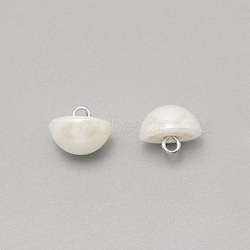 1-Hole Plastic Buttons, Imitation Pearl, with Brass Wire, Half Round, White, 13x10mm, Hole: 2.2mm(BUTT-WH0022-06F)