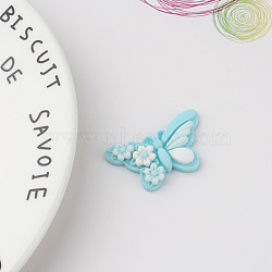 Opaque Resin Decoden Cabochons, Butterfly with Flower, Light Sky Blue, 21x36mm(BUER-PW0001-141A)