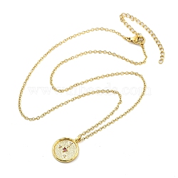 304 Stainless Steel Cubic Zirconia Constellation Flat Round Pendants, Cable Chain Necklaces, Golden, Libra, 15.35 inch(39cm)(STAS-S145-01J)