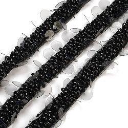 Polyester Lace Trims, with ABS Imitation Pearl Beads and Glass, Black, 1/2 inch(14mm)(OCOR-A007-02)