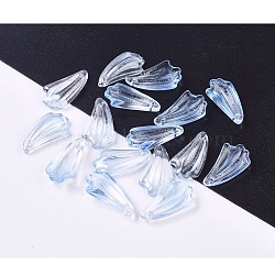 Transparent Glass Pendants, with Glitter Powder, Leaf, Light Blue, 20x11x4.5mm, Hole: 1.2mm(GLAA-L027-H06)