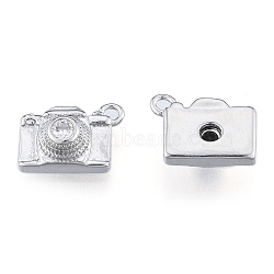 Brass Micro Pave Clear Cubic Zirconia Charms, Cadmium Free & Nickel Free & Lead Free, Camera, Real Platinum Plated, 9.5x13x5mm, Hole: 1.5mm(X-KK-N216-581P)