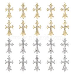 20Pcs 2 Colors Alloy Crystal Rhinestone Pendants, Cross Charms, Platinum & Golden, 32.5x16.5x3mm, Hole: 1.8mm, 10pcs/color(FIND-AR0003-91)