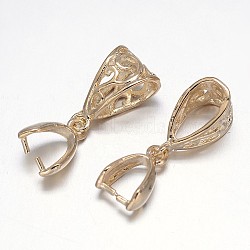 Filigree Rack Plating Brass Pendant Pinch Bails, Golden, 13x8x5mm, Hole: 5x9mm and 7x4mm, Pin: 1mm(X1-KK-L102-12G)