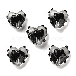 Handmade Lampwork Beads, with Enamel, Heart, Black, 14~15x15~15.5x8.5~9.5mm, Hole: 1.4mm(LAMP-I028-01C)