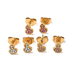 Rhinestone Gourd Stud Earrings with 316 Surgical Stainless Steel Pins, Gold Plated 304 Stainless Steel Jewelry for Women, Mixed Color, 6.5x5mm, Pin: 0.8mm(EJEW-A081-04G)