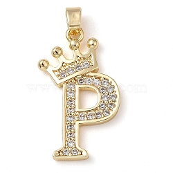 Rack Plating Brass Micro Pave Cubic Zirconia Pendants, Long-Lasting Plated, Lead Free & Cadmium Free, Real 18K Gold Plated, Letter P, 22~24x12~22x2mm, Hole: 3x4mm(KK-D535-01P-RS)