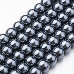 Eco-Friendly Dyed Glass Pearl Round Beads Strands, Grade A, Cotton Cord Threaded, Slate Gray, 8mm, Hole: 1.2~1.5mm, about 52pcs/strand, 15 inch(HY-A008-8mm-RB077)