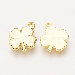 Brass Charms, Nickel Free, Real 18K Gold Plated, Clover, 10.5x8.5x1mm, Hole: 1mm(KK-Q735-257G)