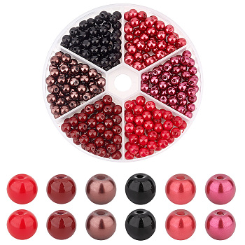 Elite 300Pcs 6 Colors Baking Painted Pearlized Glass Pearl Round Bead Strands, Mixed Color, 6~7mm, Hole: 1mm, 50pcs/color