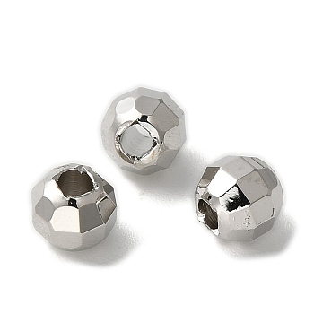 Brass Spacer Beads, Faceted, Barrel, Real Platinum Plated, 6x5mm, Hole: 2mm