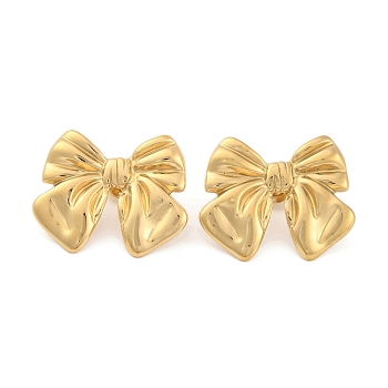 Ion Plating(IP) 304 Stainless Steel Stud Earrings for Women, Bowknot, Real 14K Gold Plated, 22.5x27.5mm