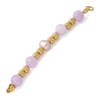 Natural Purple Angelite & Plastic Imitation Pearl Round Beaded Connector Charms/Links, with 304 Stainless Steel Findings, Real 18K Gold Plated, 65mm, Hole: 3.5mm