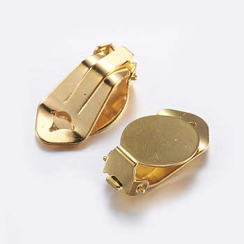Brass Clip-on Earring Settings, with Round Flat Pad, Golden, Tray: 14x11mm, 21x11x7mm