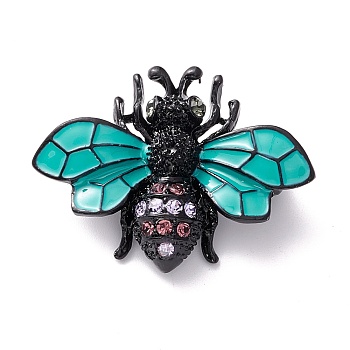 Bees Enamel Pin, Insect Alloy Rhinestone Brooch for Women Girl, Electrophoresis Black, Dark Turquoise, 25x33.5x6mm, Pin: 0.7mm