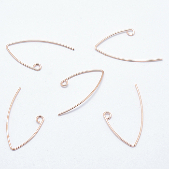 Brass Earring Hooks, with Horizontal Loop, Plated, Rose Gold, 29x15mm, Hole: 2mm, 22 Gauge, Pin: 0.6mm, 22 Gauge, Pin: 0.6mm