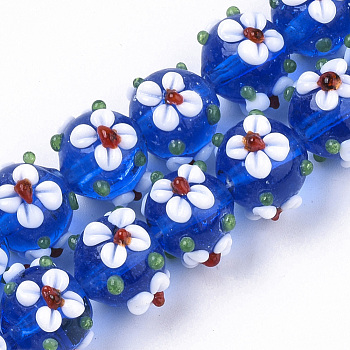 Handmade Lampwork Beads Strands, Flower, Dodger Blue, 11~12x11~12x10mm, Hole: 1.5mm, about 45pcs/strand, 17.72 inch(45cm)