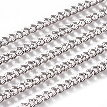3.28 Feet Handmade 304 Stainless Steel Curb Chains, Twisted Chains, Unwelded, Faceted, Stainless Steel Color, 4x3x1.5mm, Wire: 0.8mm