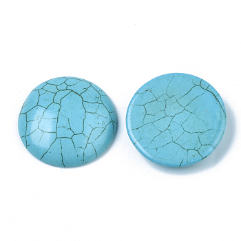 Synthetic Turquoise Cabochons, Dyed, Half Round/Dome, Sky Blue, 35x8mm