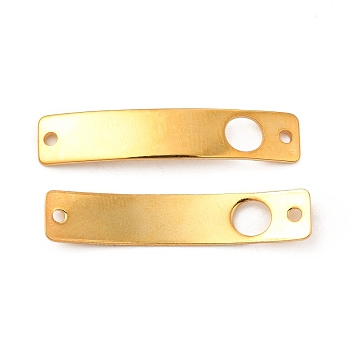 201 Stainless Steel Connector Charms, Real 24K Gold Plated, Curved Rectangle Links, Round Pattern, 30x6x0.8mm, Hole: 1.4mm