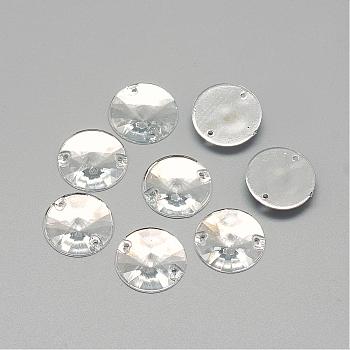 Sew on Rhinestone, Transparent Acrylic Rhinestone, Two Holes, Garment Accessories, Garment Accessories, Faceted, Half Round/Dome, Clear, 18x5.5mm, Hole: 0.8~1mm