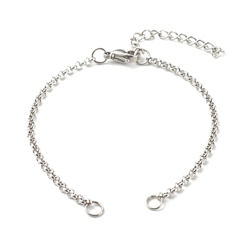 304 Stainless Steel Chain Bracelet Makings, with Lobster Claw Clasps & Chain Extender, Stainless Steel Color, 6-1/2 inch(16.5cm)