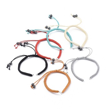 Adjustable Korean Waxed Polyester Cords Bracelet Making, with Non-Magnetic Synthetic Hematite Beads and Iron Jump Rings, Mixed Color, 7-1/8 inch~12 inch(18~30.5cm)