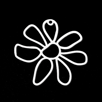 201 Stainless Steel Pendants, Laser Cut, Flower, Stainless Steel Color, 34.5x35x1mm, Hole: 1.6mm