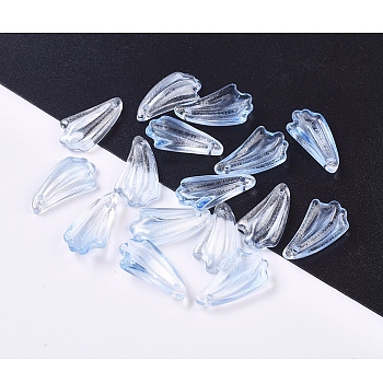 Transparent Glass Pendants, with Glitter Powder, Leaf, Light Blue, 20x11x4.5mm, Hole: 1.2mm